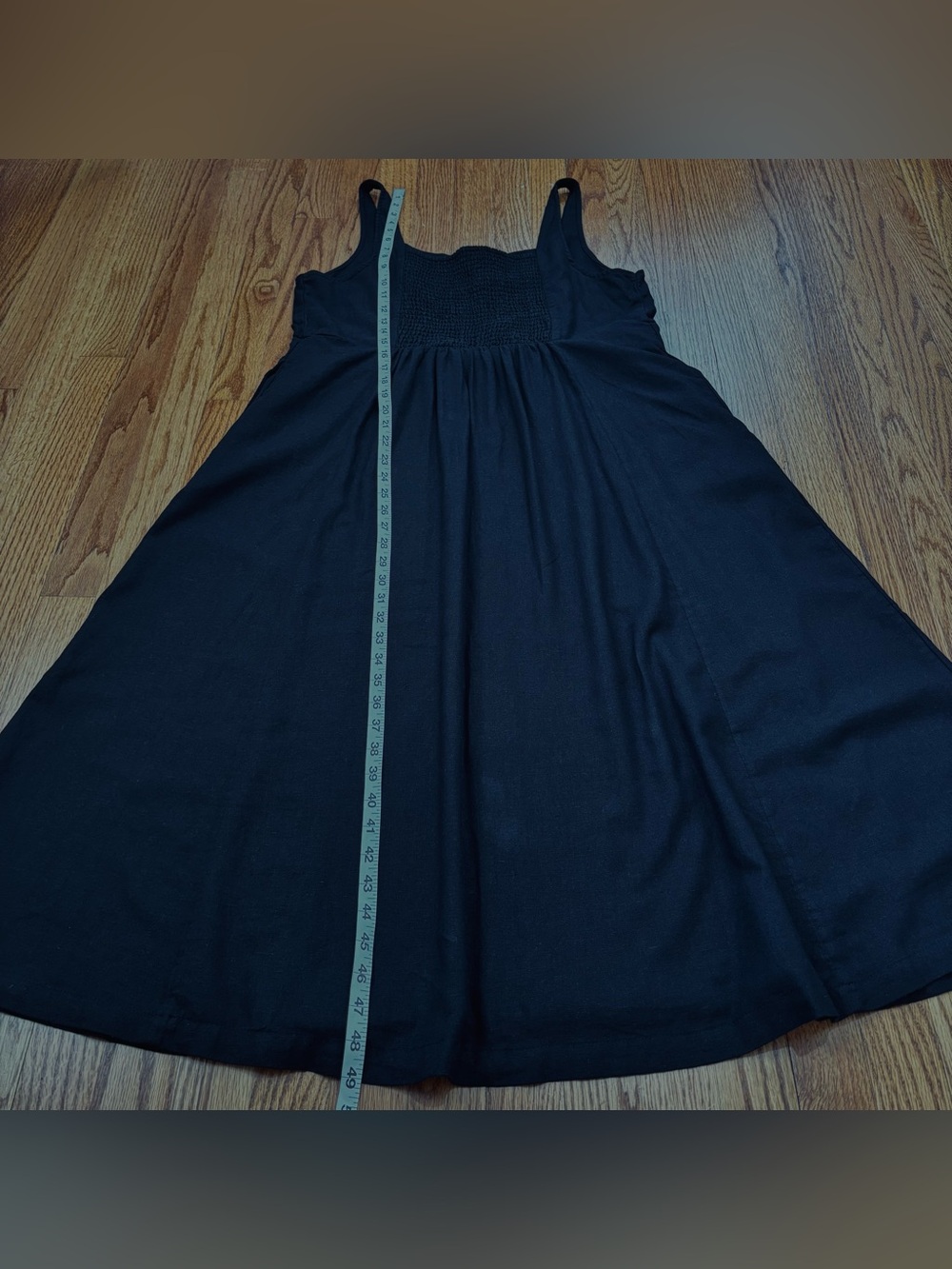 Old Navy Boho Fit Flare Sleeveless Black Linen Blend Smocked Back Midi Dress XL - Picture 15 of 16